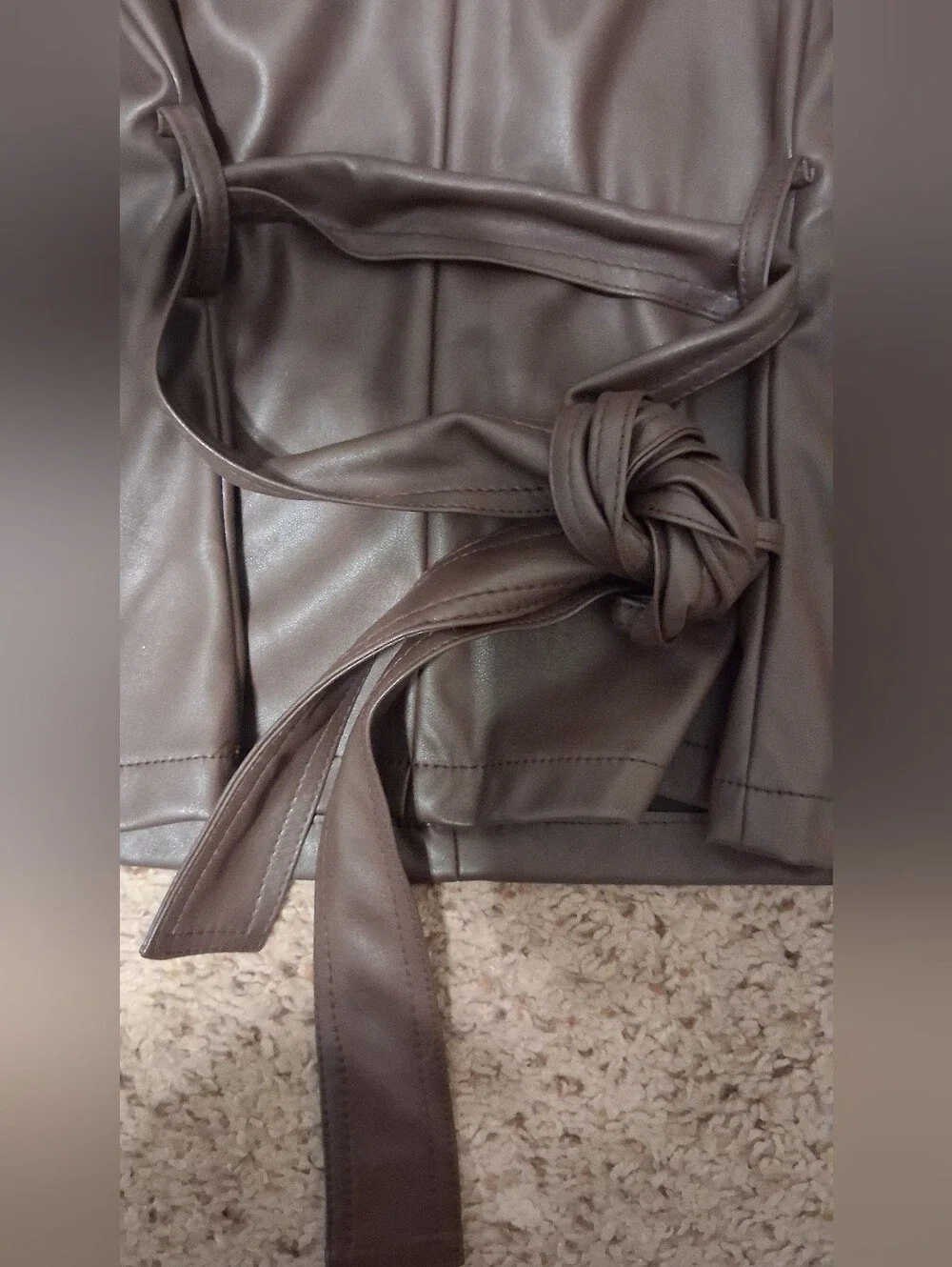 Nwot Vintage Banana Republic Faux Leather Brown Tie Wrap V Neck Long Sleeve Top